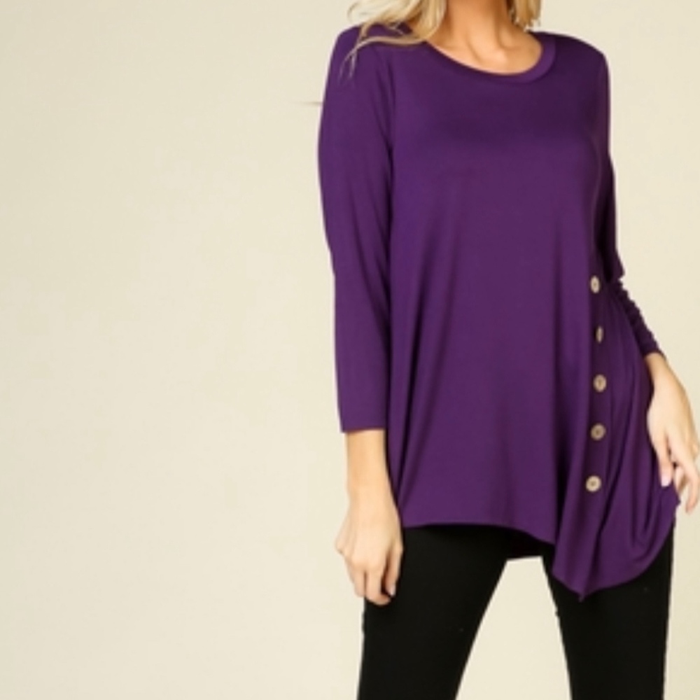 Aqua Blue Tunic with Front Buttons and 3/4 sleeves (Buy all 4 for 20)